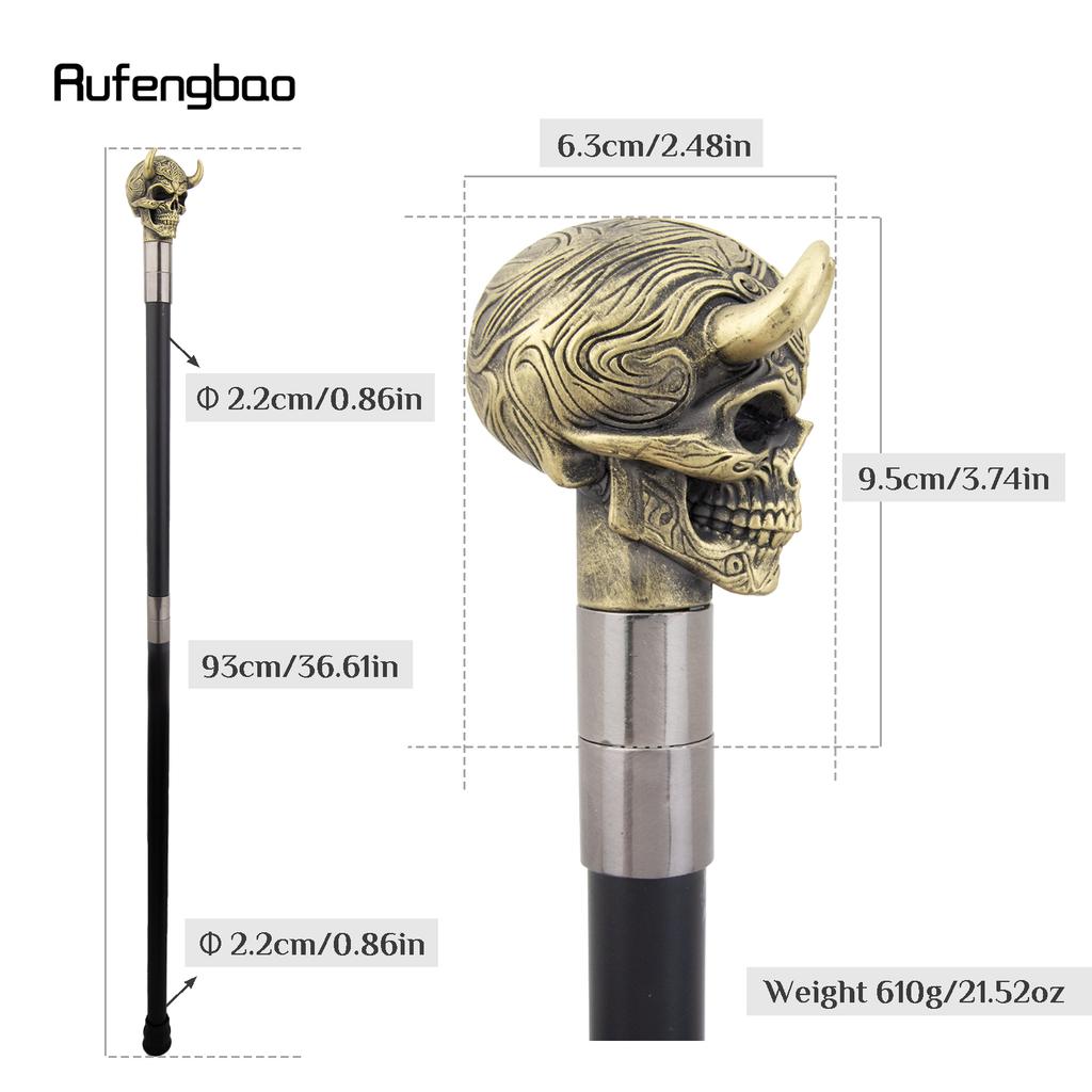 Yellow Horn Cattle Resin Skull Head Walking Cane Fashion Decorative Steel Stick Gentleman Skull Performance Stage Cane 93cm