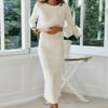European and American Internet celebrities 3-color sweater two-piece set, sexy navel top hem split suit skirt women