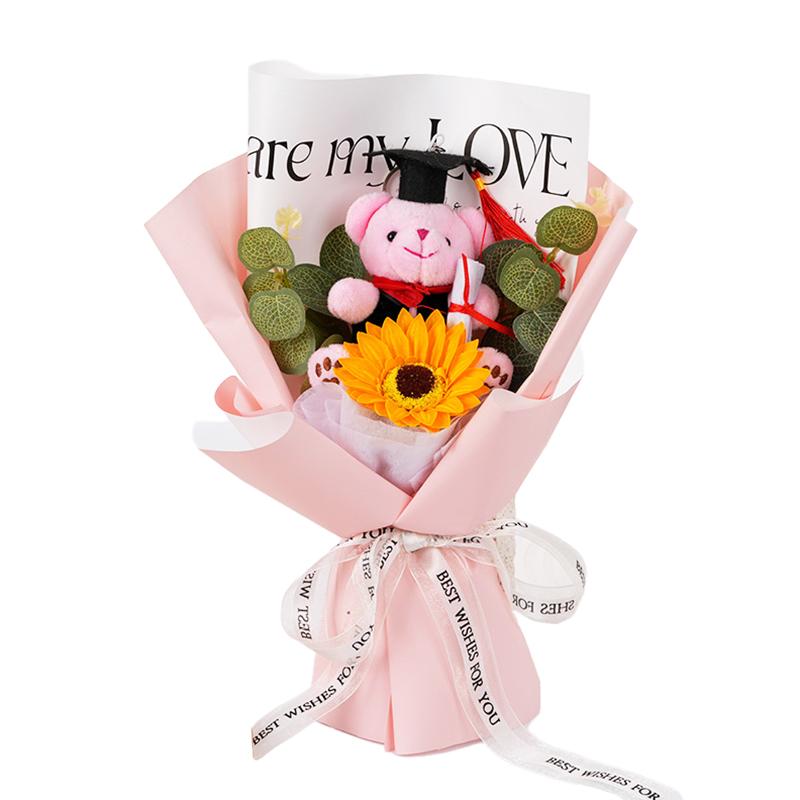 1PC Flower Bouquet Sunflower Party Decor Simulation Flower Hand-Knitted Soap Flower Doctor Bear Graduation Gift Photography Props