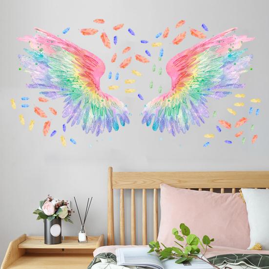 Wall Sticker Vibrant Color Angel Wings Wall Art Decal Creative Removable Sticker for Home Decoration
