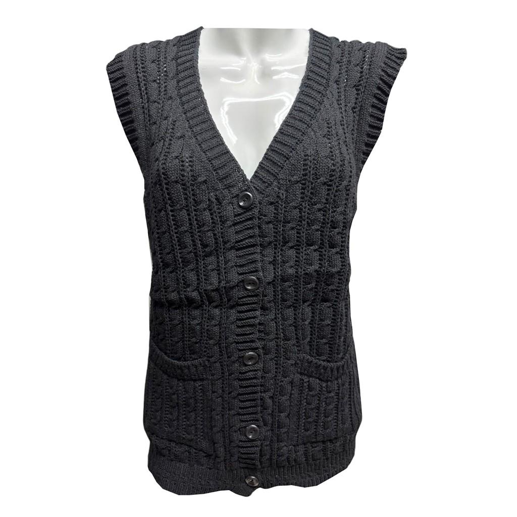 Ciciten Pocket Buttoned Daily Knitwear Women's Vest Mother's Vest
