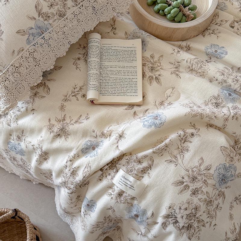 Summer Retro Cotton Linen Lace Design Thin Quilt - Machine Washable Air Conditioning Blanket