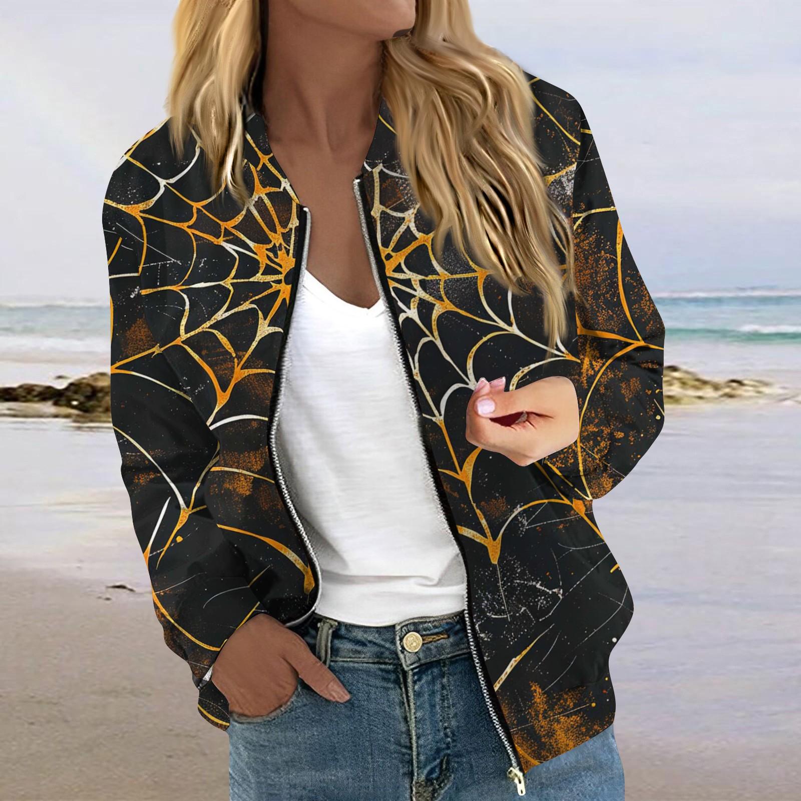 Женская модная повседневная куртка на молнии с длинным рукавом с принтом и круглым вырезом L