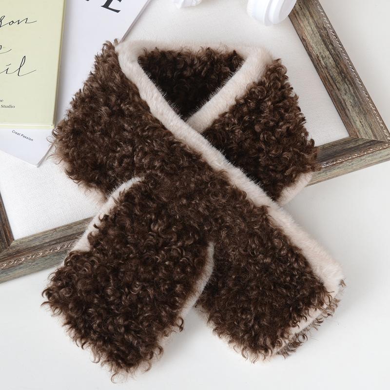Autumn and Winter Lamb Wool Scarf, Women's Double-sided Light Luxury Shawl, Cross-matching Fashion Scarf, Fur Collar