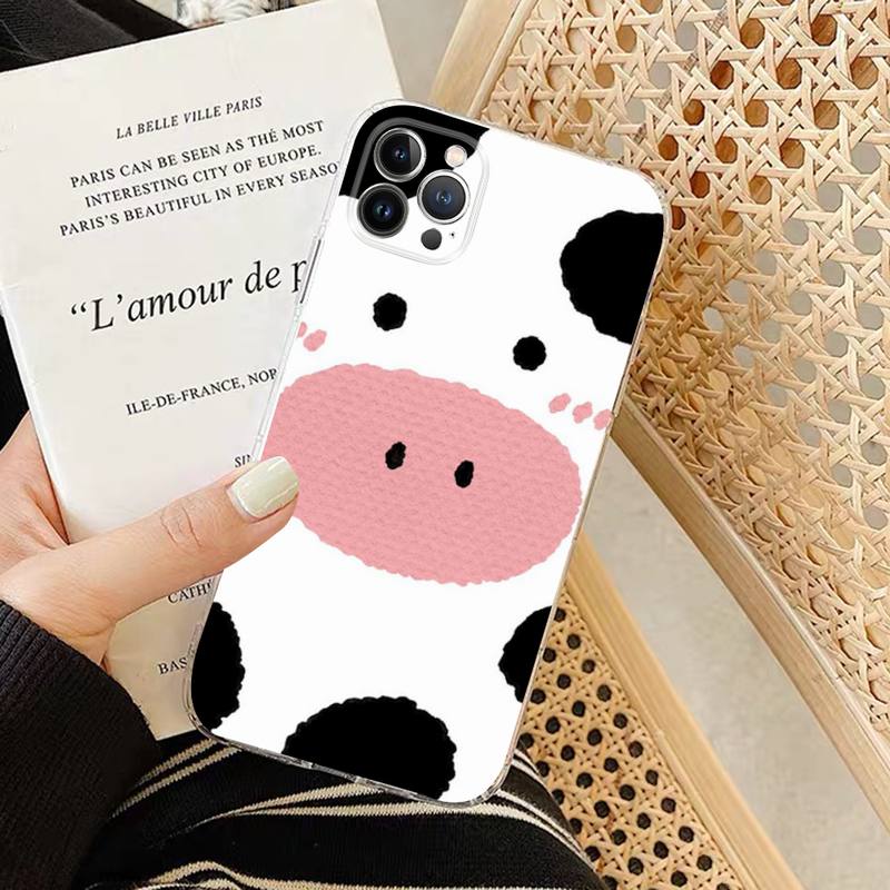 White Black Cow Symbol Print Phone Case Silicone Soft for iphone 14 13 12 11 Pro Mini XS MAX 8 7 6 Plus X XS XR Cover