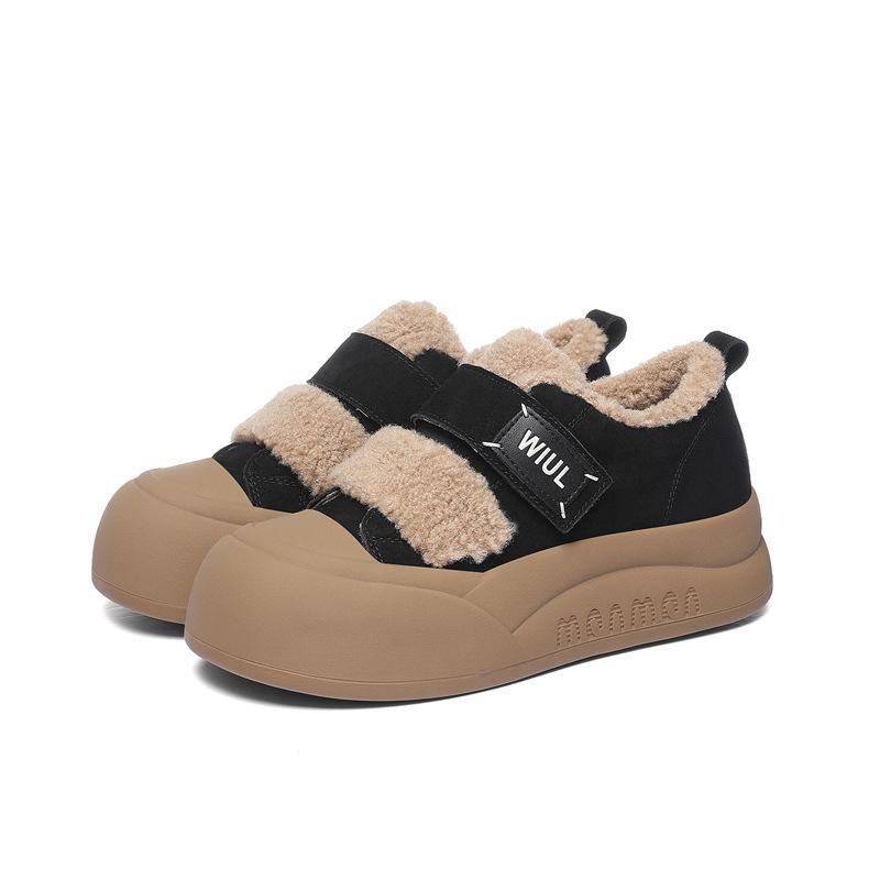 2024 Women's Thick-Soled Genuine Leather Fur Sneakers - Winter Warm, Velvet-Lined, Outdoor Sports Shoes