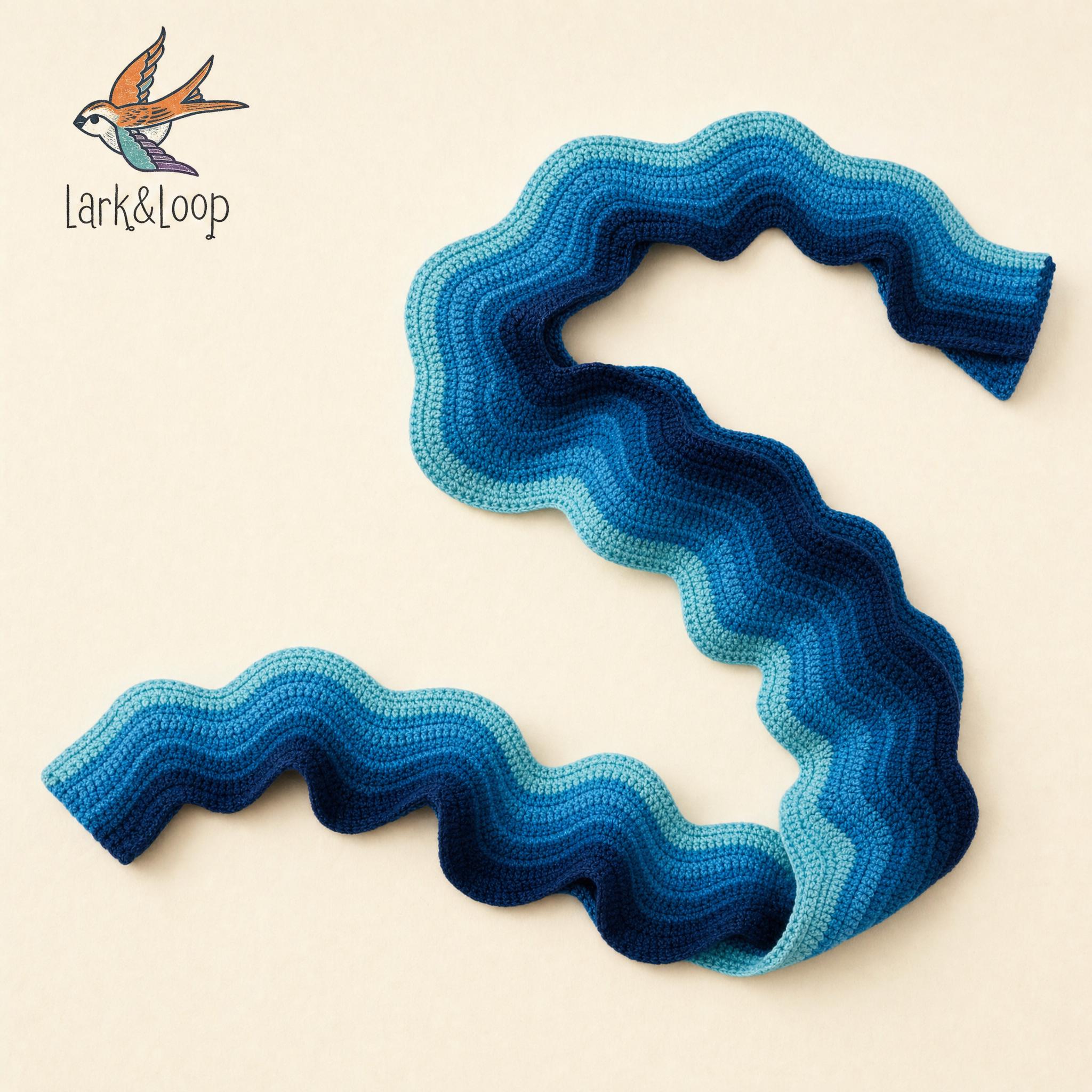 Handmade Wave Crochet Scarf Gradient Blue