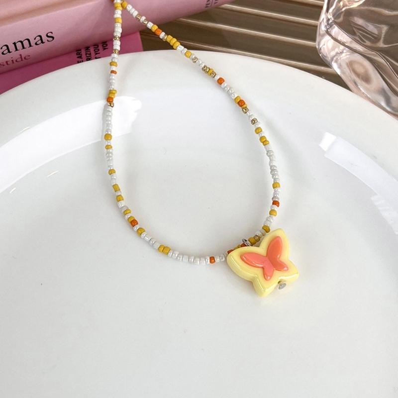 Acrylic Butterfly Beaded Necklaces Butterfly Pendant Choker Beads Chokers Party Accessories Gift for Women Girlfriends