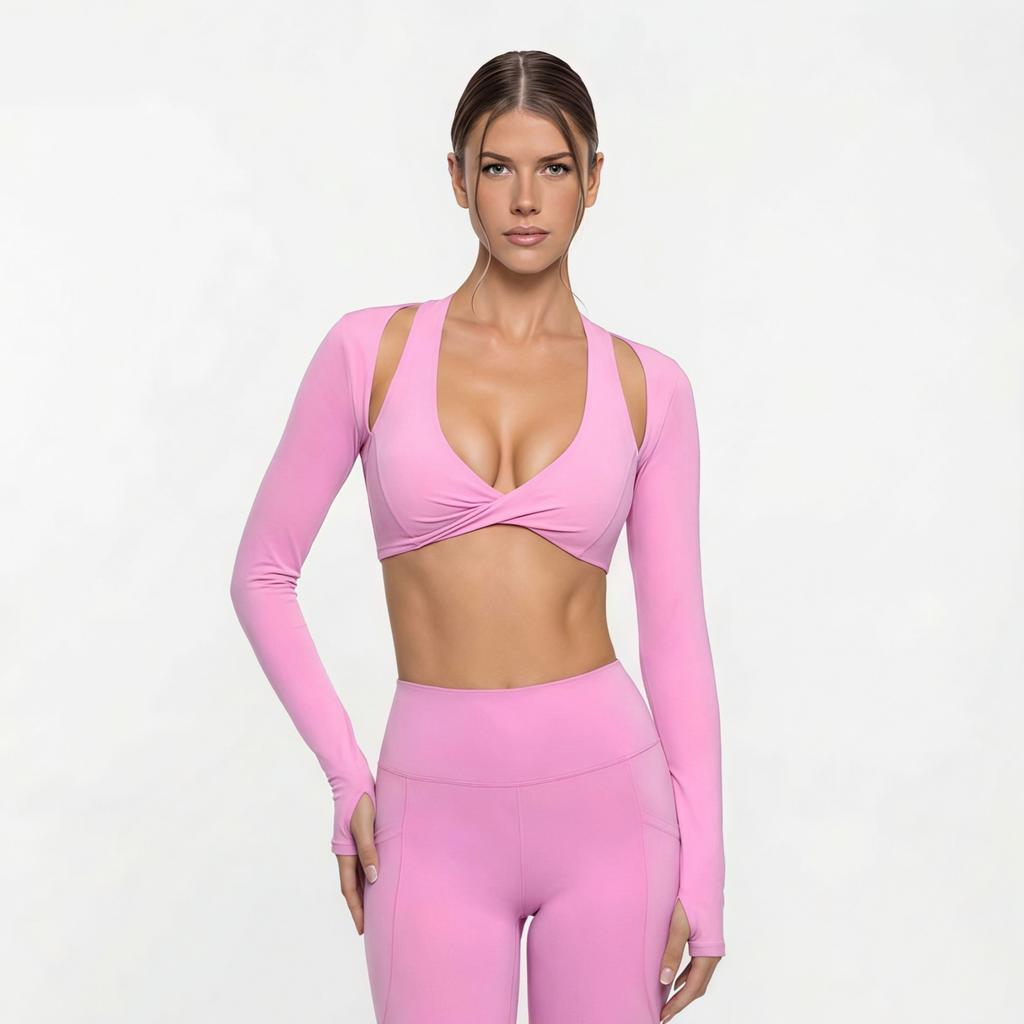 JYL Slim Padded Fake Two Piece Top Naked Running Yoga Set
