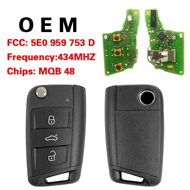 CN001091 OEM FCC 5E0 959 753 D 3 Buttons 434 MHz MQB Type Flip Remote Key for Skoda Octavia 2012-2018