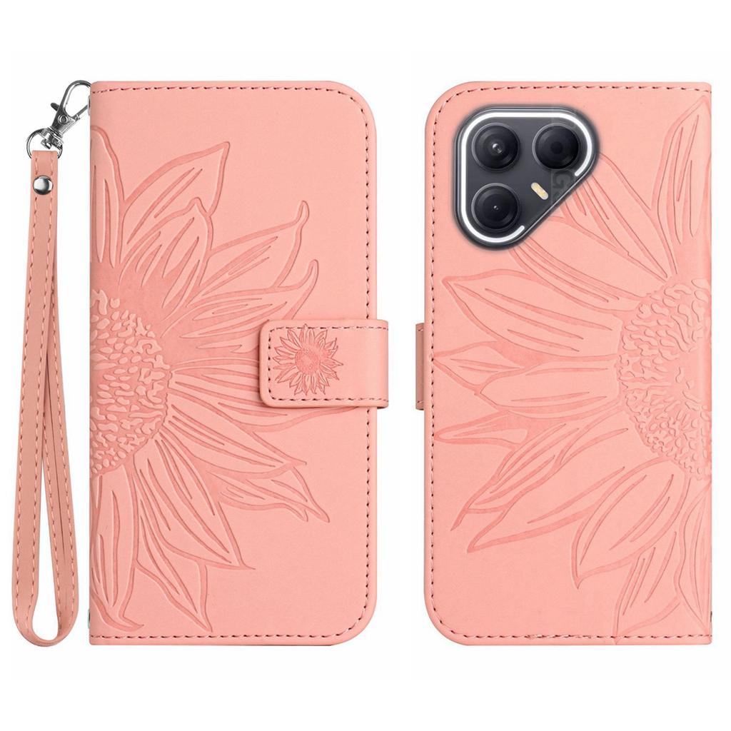 For TECNO Pova 7 5G Case Sunflower Imprint Leather Wallet Phone Cover with Wrist Strap