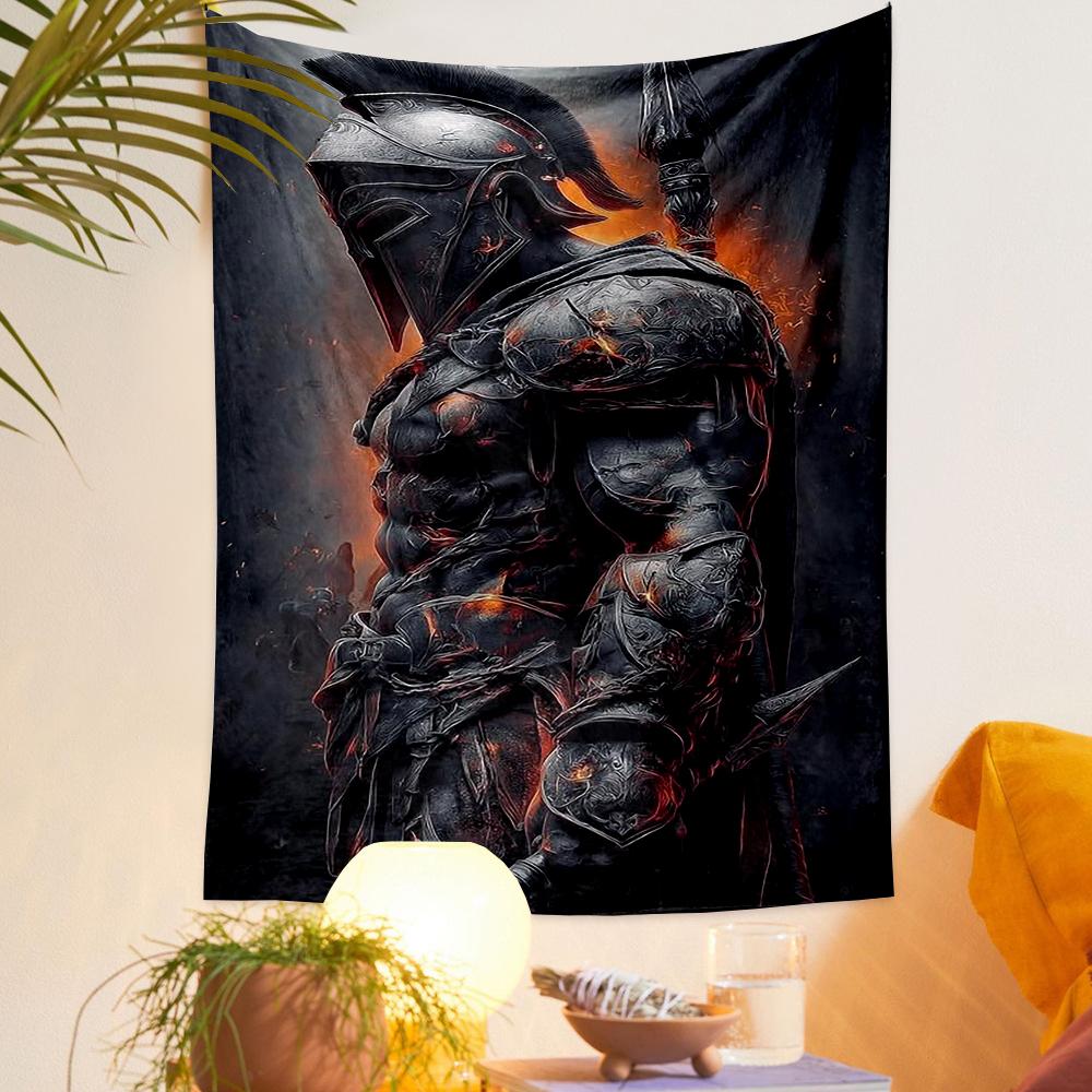 Fabric Wall Tapestry Spartan Warrior Armor Dark Spear Side Spartan Wall Decor