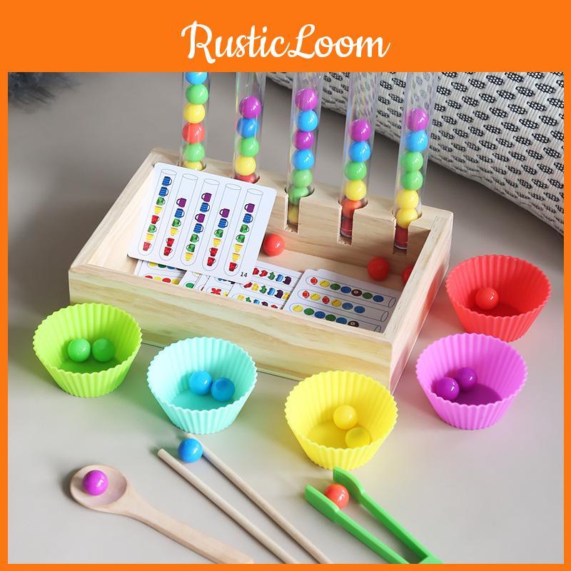 Wooden Color Sorting Tubes With Beads For Fine Motor Skills Development And Early Education