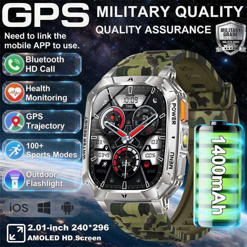 1400mAh Super Battery Durable Adult Smart Watch 2.01 inch GPS Trajectory 3ATM Waterproof BT Call Sports Smartwatch Men  New