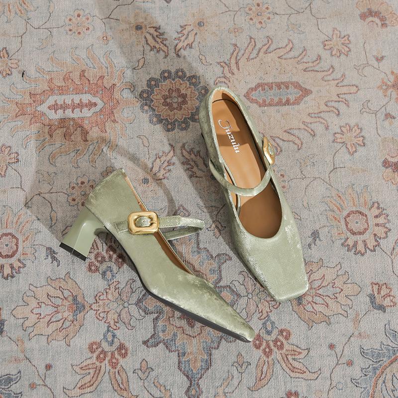 6368-12 Classic New Chinese Style! Retro National Style Square Head Thick Heel Sandals with Mary Jane Light Mouth Single Shoes