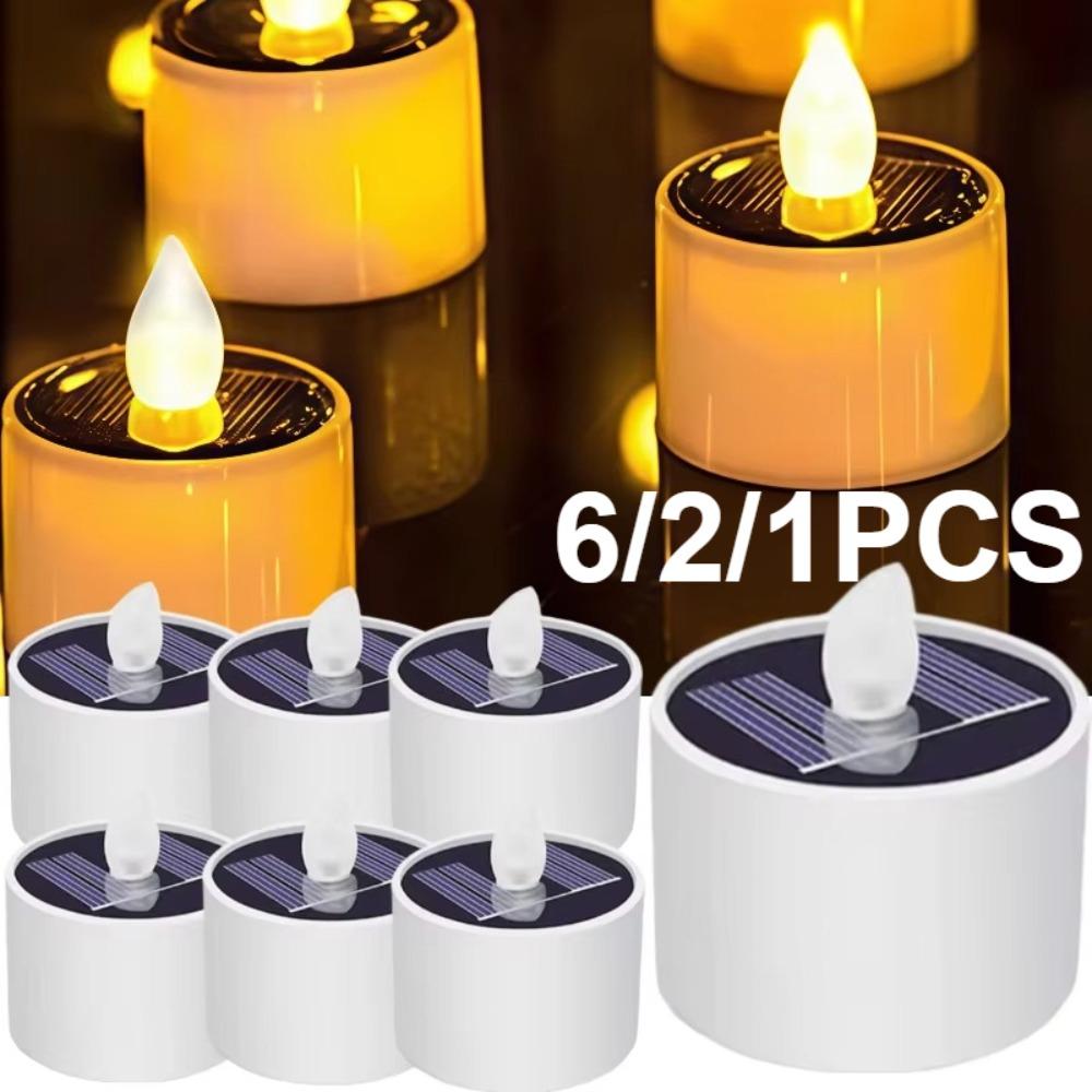 6/2/1 STK Solar LED Teelicht Kerze LED Kerzen Flammenlos Außen Solarlichter Wiederaufladbare Kerzen für Weihnachtsfeier Garten Zuhause
