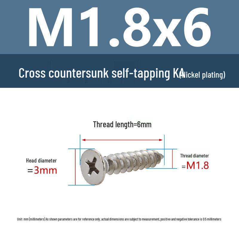 YiguYigu Nickel-Plated Phillips Flat Head Self-Tapping Screws M1-M5, Carbon Steel