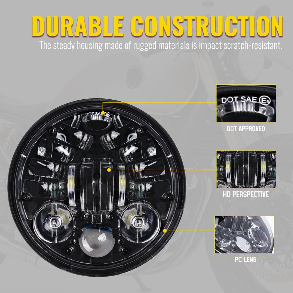 5.75 Inch Motorcycle LED Headlight Black Faro Moto Light White Angel Eyes For Dyna Sportster Softail 5 3/4" Led Moto Headlamp
