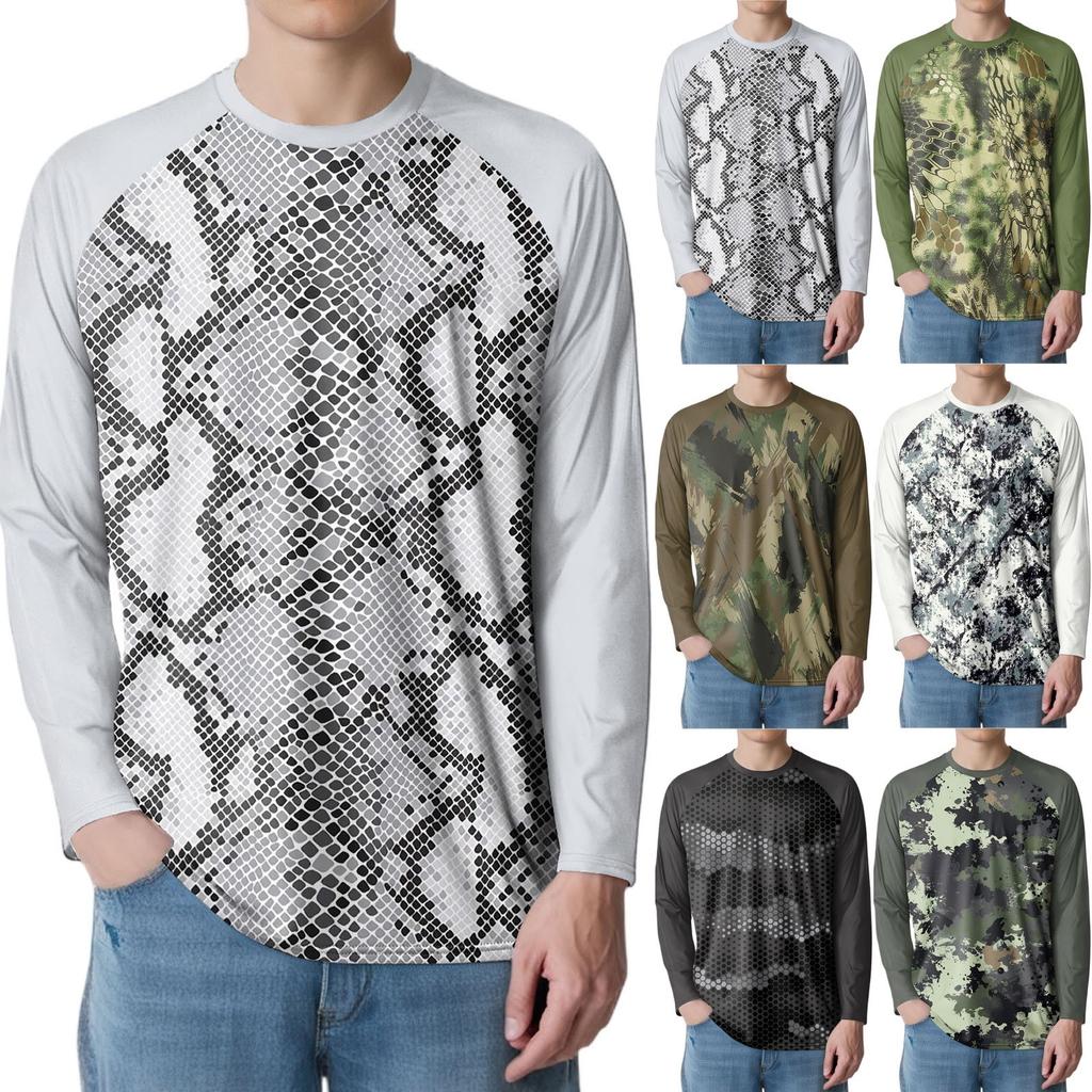 Men's Fashion Printed Raglan Long Sleeve Sports Top