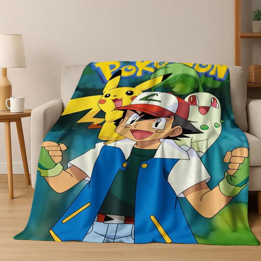 3D Pokemon Pikachu Monster Elf Child Flannel Blanket Soft Warm Blanket for Bedroom Living Room Bed Travel Camping Picnic Gift