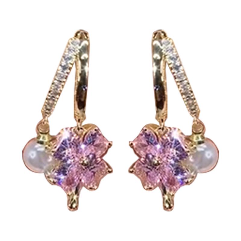 2025 New Fashion Purple Four-Leaf Clover Pearl Ear Cuffs – Trendy Luxury Earrings