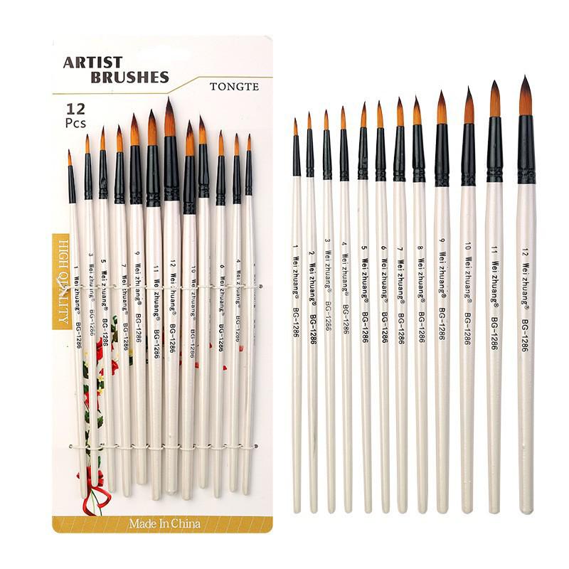 Foreign Trade Nylon Painting Brush Set - 10 Pieces, Red & Blue Handles, Flat Gouache & Oil Brushes