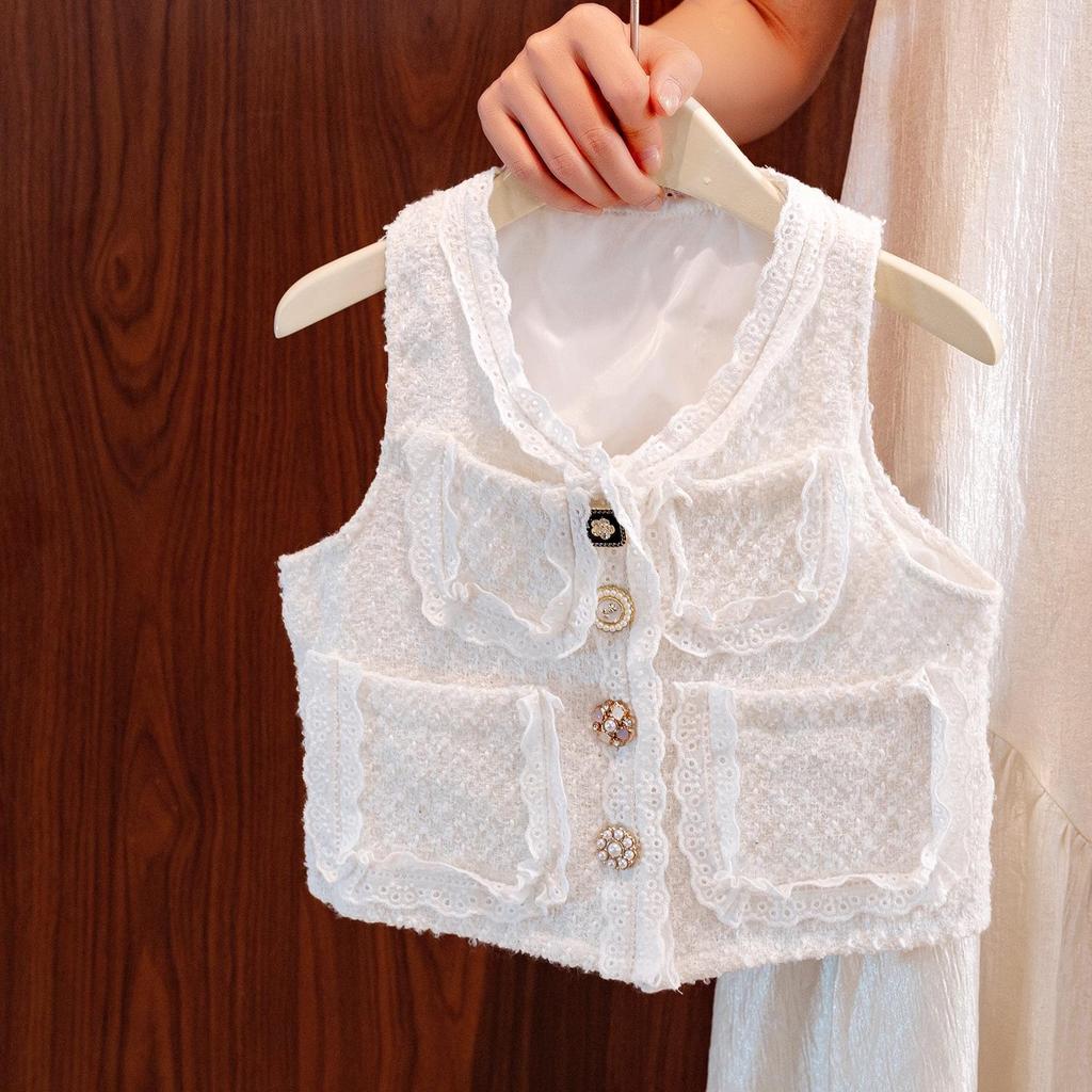 2025 Autumn/Winter Korean Style Elegant Button-Up Vest for Girls and Toddlers