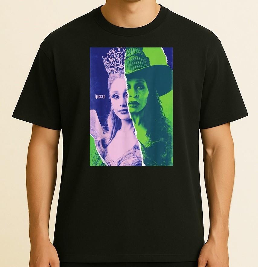 

Wicked_ For Good Glinda and Elphaba Split Portrait Unisex T-Shirt L