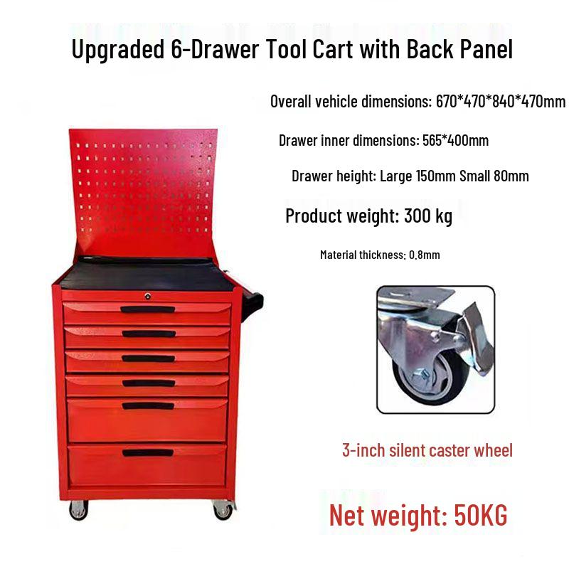 Movable Three-Layer Hand Cart: Multi-functional Auto Repair & Household Tool Box with Cabinet Door
