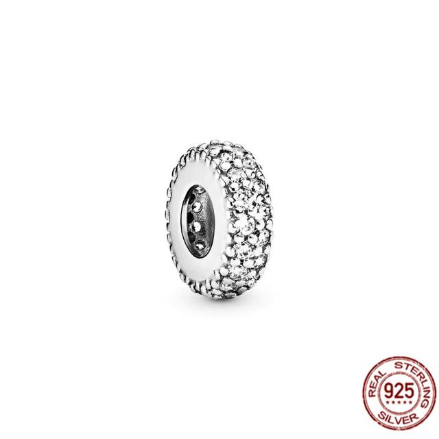 Authentic 925 Sterling Silver Clear Sparkle Spacer Charm Bead Fit Sweet Fasion Bracelet Necklace Fine Jewelry Gift For Women