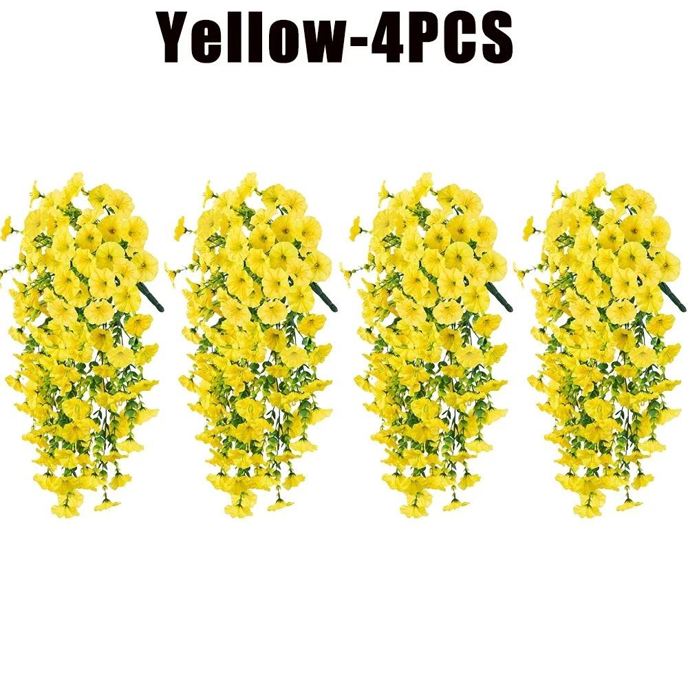 Artificial Hanging Flowers Plants Faux Silk Purple Morning Glory Long Vines UV Resistant Realistic for Garden Balcony Decor