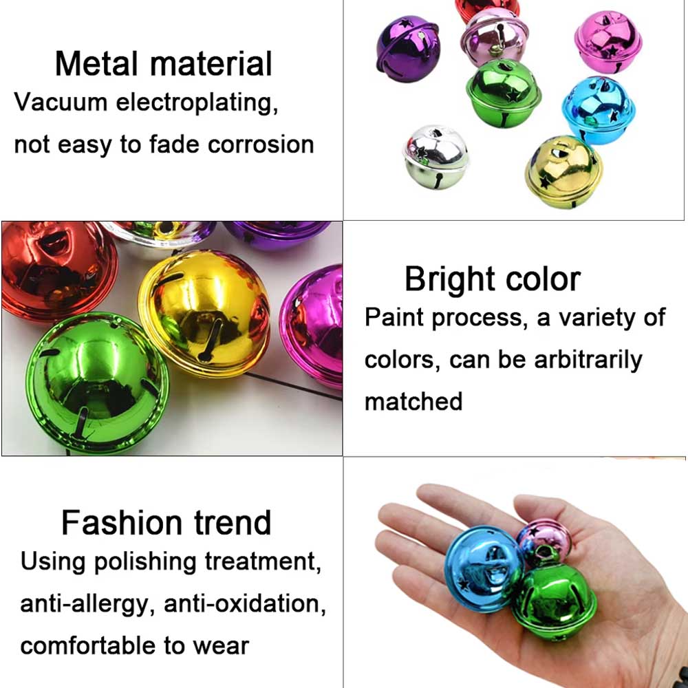 10pcs 30-40mm Bell Jingle Gold/Silver Christmas Tree Pendant Glitter Bell Hollow Star Sleigh Bell Christmas Tree Decoration