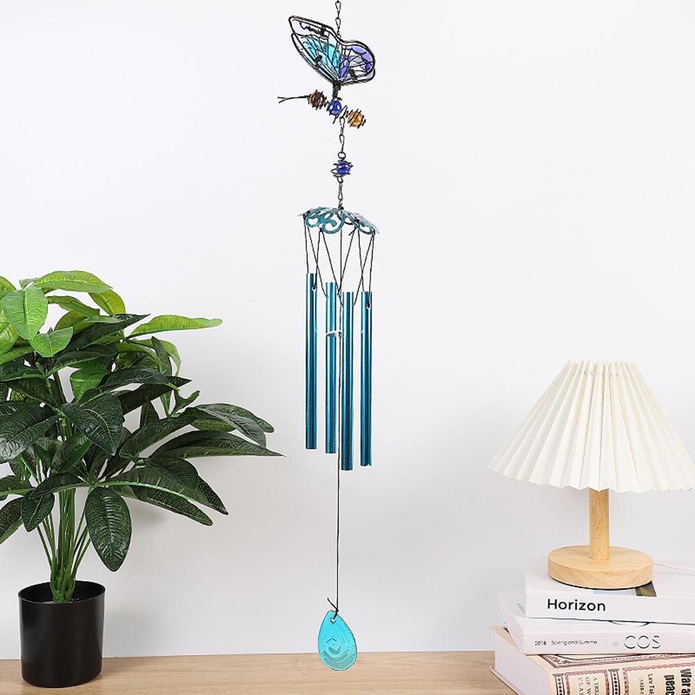 3D Butterfly Wind Chimes Iron Stained Glass Butterfly Wind Chimes with Tube Gift for Mom for Home Garden Window Yard Patio Decor