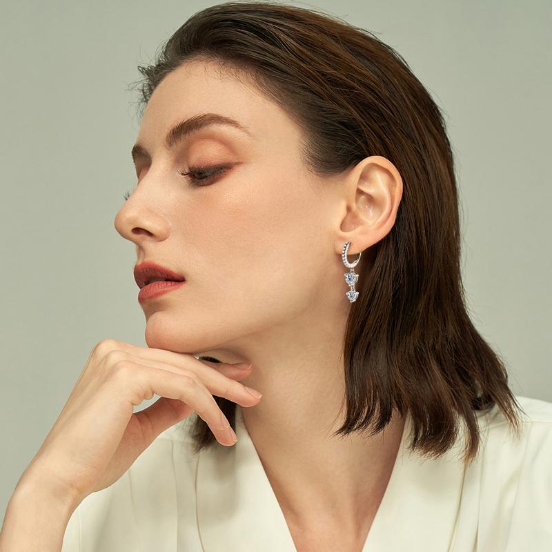 New Cool Woman Lab Grown Diamond Earrings Tassel Hoop Huggie Earrings 925 Sterling Silver Ladies Moissanite Earrings