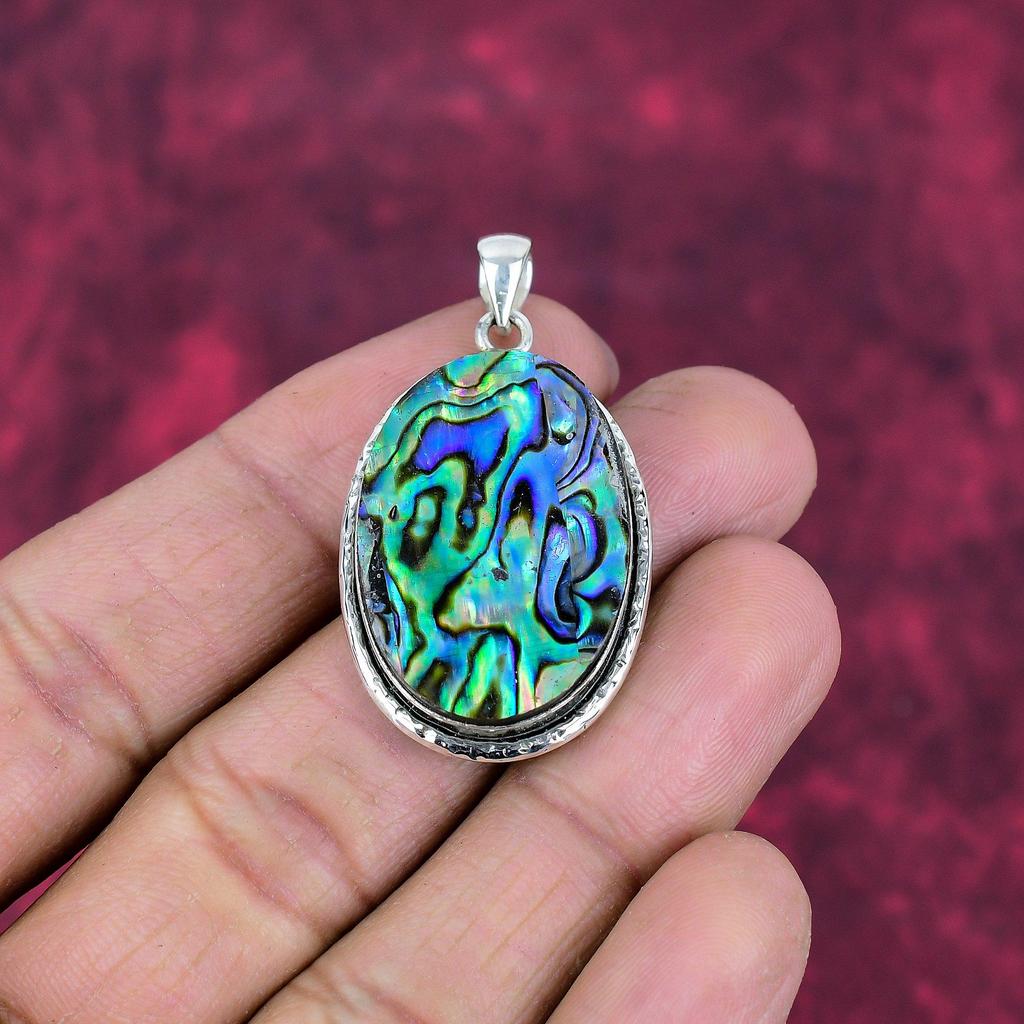 Abalone Shell 925 Solid Sterling Silver Pendant, Handmade Gemstone Pendant Jewelry, Gifts For Wife Brand New Pendant