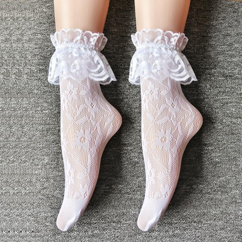 Women Retro Gothic Summer Lace Top Floral Fishnet Ankle Socks Lady Black Nylon Short Lace Stockings 23 Models Shoe Size 5-10