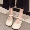Round Toe One-line Buckle Moccasins Apricot Women's Flat Shoes Anti-slip Solid Color Comfortable and Elegant 39 Ladies Footwear