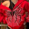 Y2K Fleece Hoodie für Damen – Spinnennetz-Print Lockerer Reißverschluss Kapuzen-Cardigan, Grunge Streetwear Oversized Sweatshirt weniger