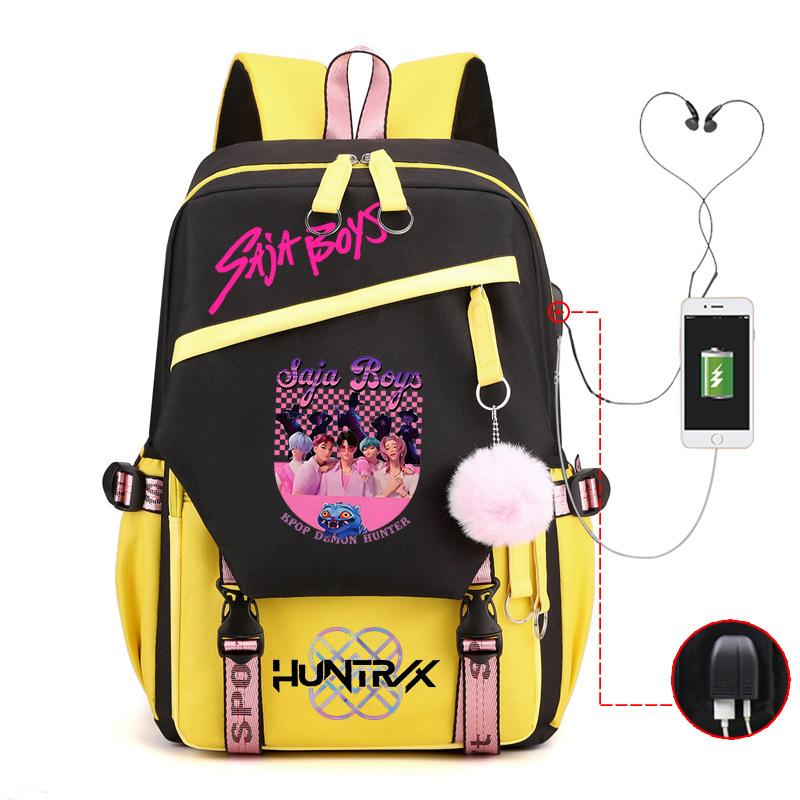 Children'S Schoolbag Contrasting Colors Neutral Leisure Travel Usb Backpack Animation Printing Primary And Secondary School Students