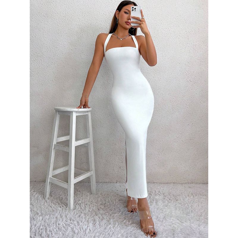 Summer New Women clothes Sexy Hanging Neck Sling Gyaru Long dress Backless Temperament Slim fit Slimming Lace-up Dress