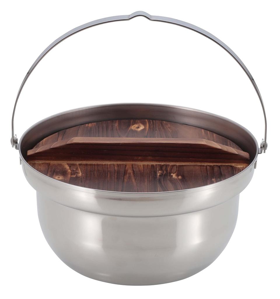 CAPTAIN STAG Venkovní hrnec Kempingový hrnec na táborák s dřevěnou poklicí 22 cm Nerezová ocel Vyrobeno v Japonsku Vyrobeno v Tsubame-Sanjo UH-4125