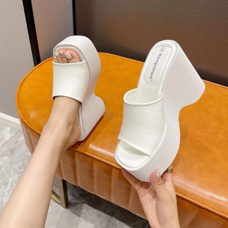 Fashion Shoes for Women 2025 Brand Summer Women's Slippers Solid Open Toe High Heels Water Proof Large Size Concise Casual Slippers