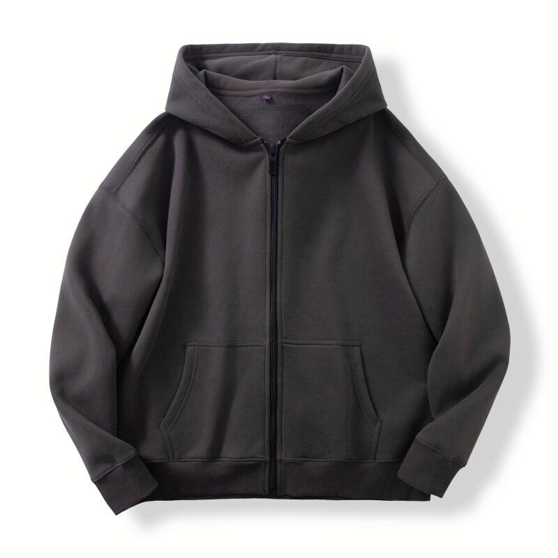 Foreign Trade Japanese-Style Autumn and Winter Fleece-Lined Thick Warm Zip-Up Hoodie for Men and Women, Couple's Casual Hooded Sweatshirt Jacket