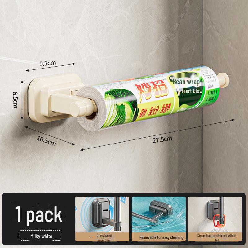 Punch-Free Suction Cup Paper Towel & Plastic Wrap Holder with Hanging Rod
