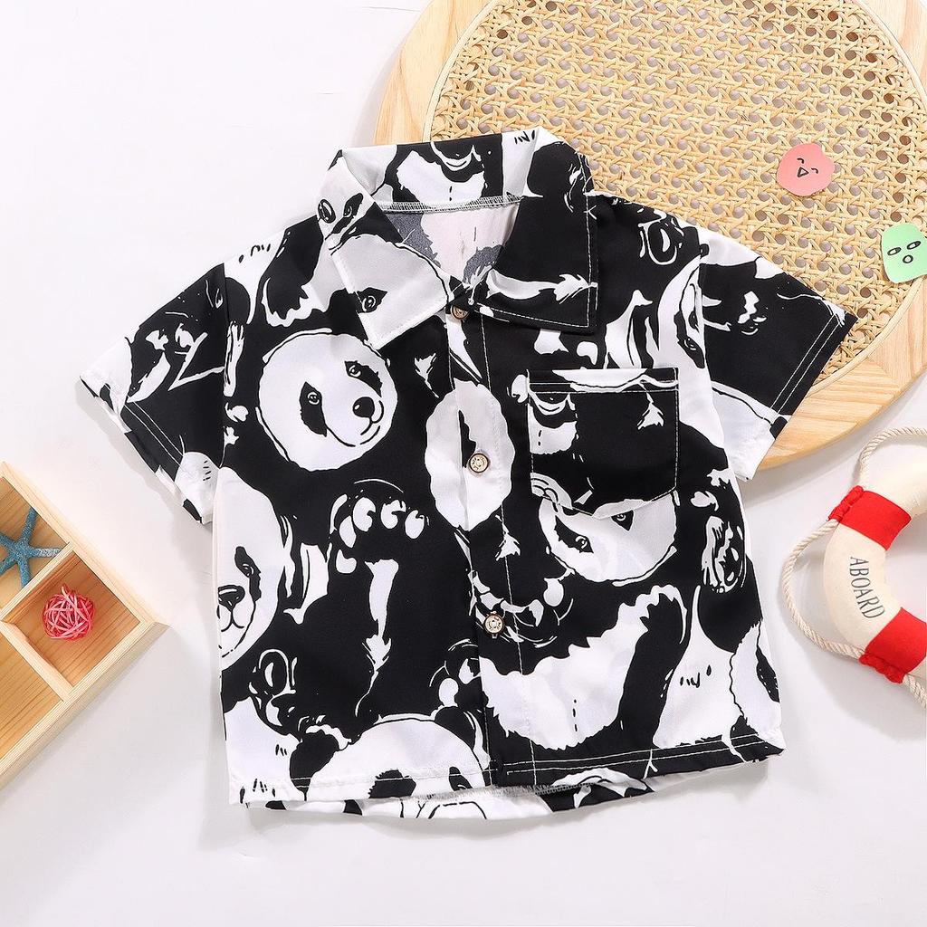 2026 Summer Short Sleeve Shirts for Boys and Girls Baby Spring Lapel Cartoon Top for Children Floral Shirt
