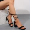 Women's 2024 Plus Size Lace-up Chunky Heel Strappy Sandals - European American Style Square Toe High Heels