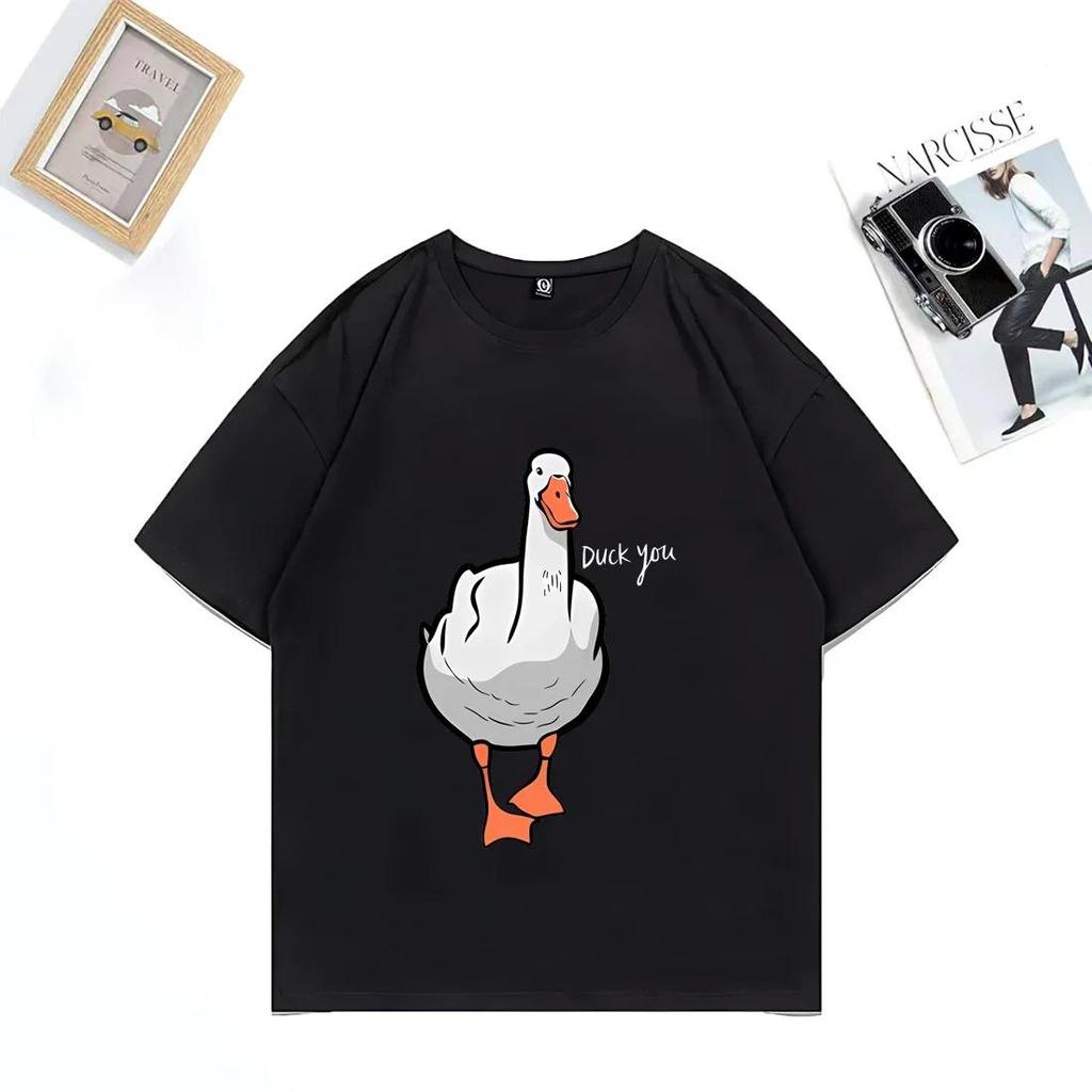 Tričko s krátkým rukávem Vtipná kachna You Print Pánské Dámské Volná Trička Oversized Topy Unisex Hip Hop Streetwear Trička s kulatým výstřihem