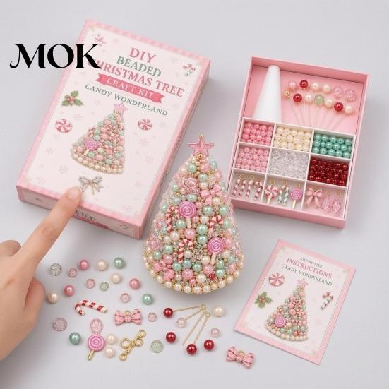 Beaded Tree Craft Kit DIY Christmas Beading for Adults Beginners, Handmade 3D Ornament with Full Relaxing Activity Tools And Plastic Beads Desktop