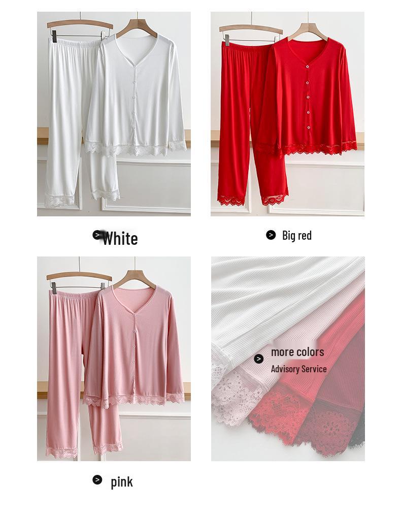 Lace Long Sleeve Pajama Set: Women's Loose-Fit Autumn/Winter Wear, Versatile for Outdoor Use.
