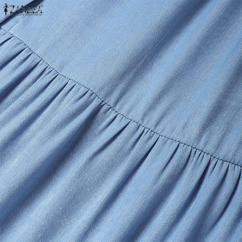 ZANZEA Women Round Neck 3/4 Sleeve Loose Casual Long Dress